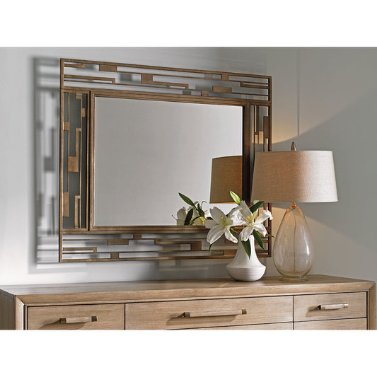 Studio Metal Mirror by Lexington in burnished silver leaf. Made from unique in a transitional style.