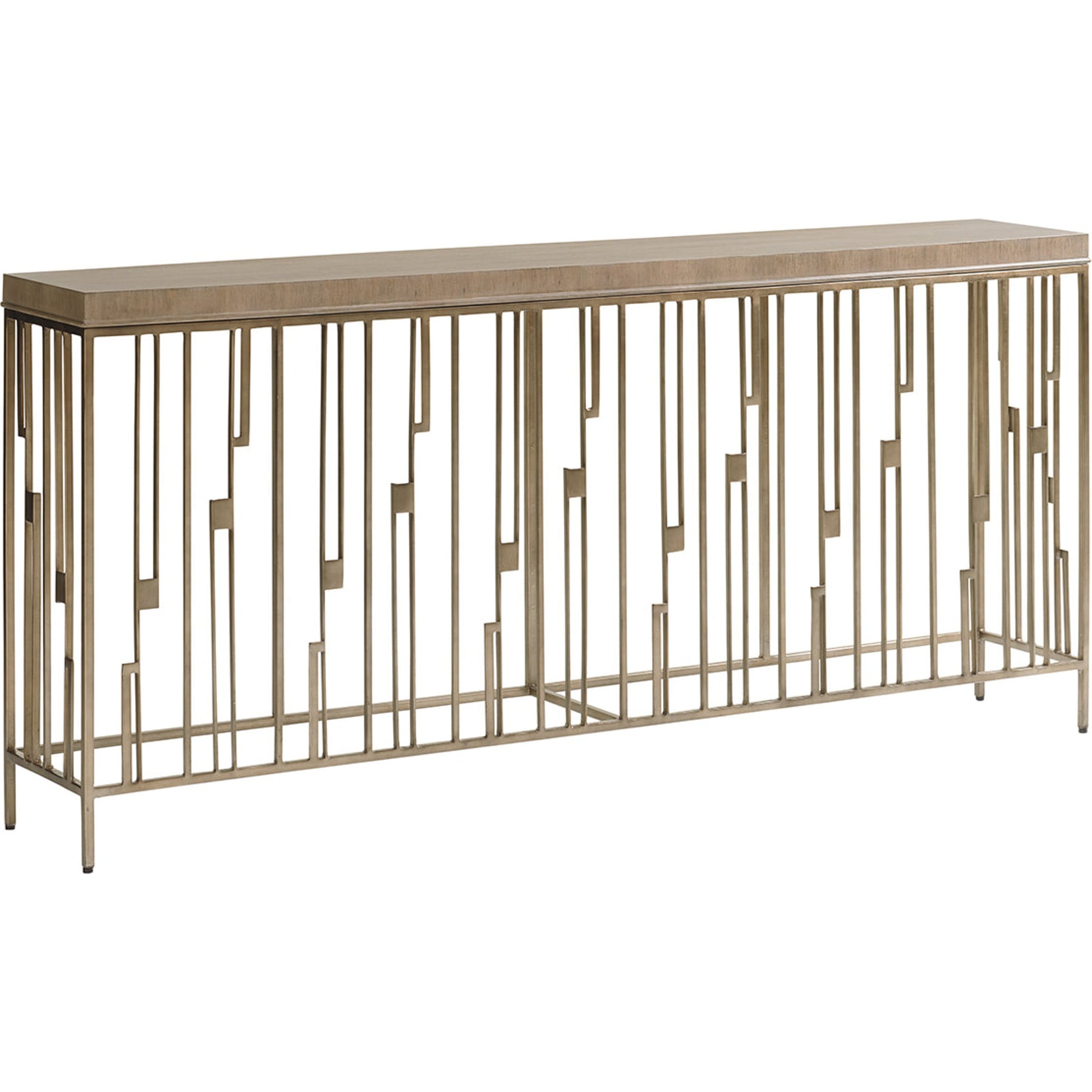 Studio Console by Lexington in burnished silver leaf. Made from unique in a transitional style.