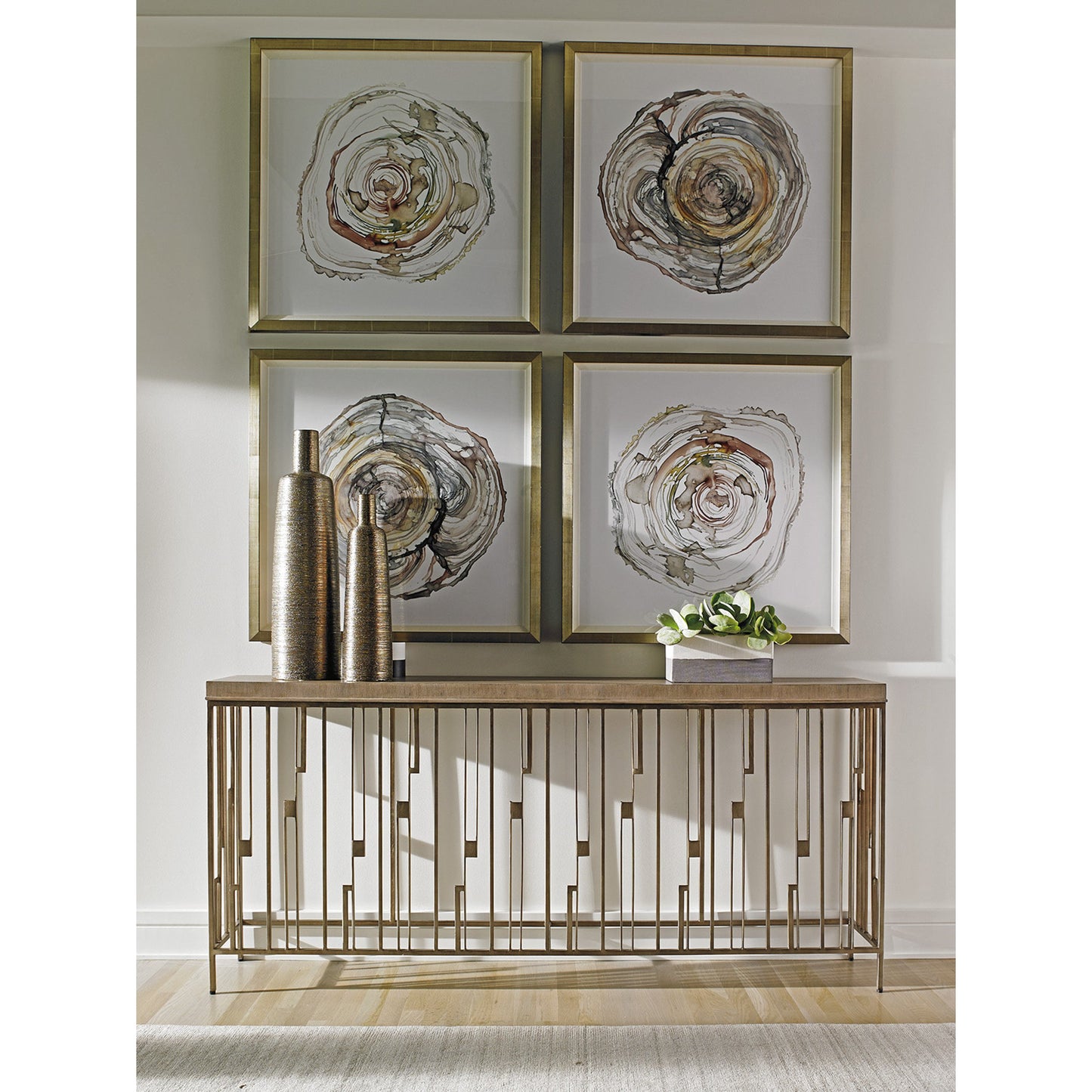 004 SR-835723 | Lifestyle | Studio Console by Lexington in burnished silver leaf. Made from unique in a transitional style.