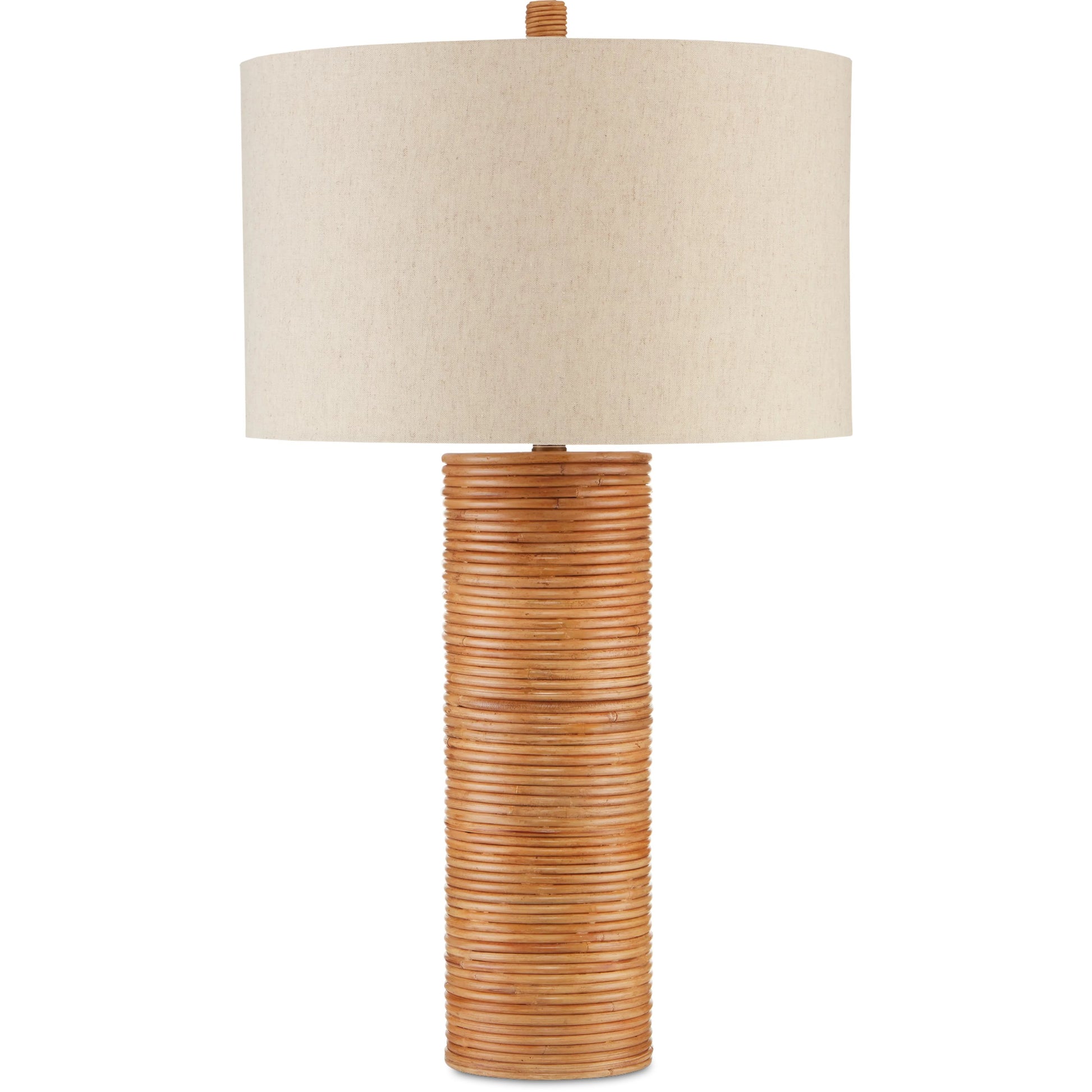 Salome Table Lamp by Currey and Company in brass, natural rattan. Made from wrought iron, rattan in a coastal style.