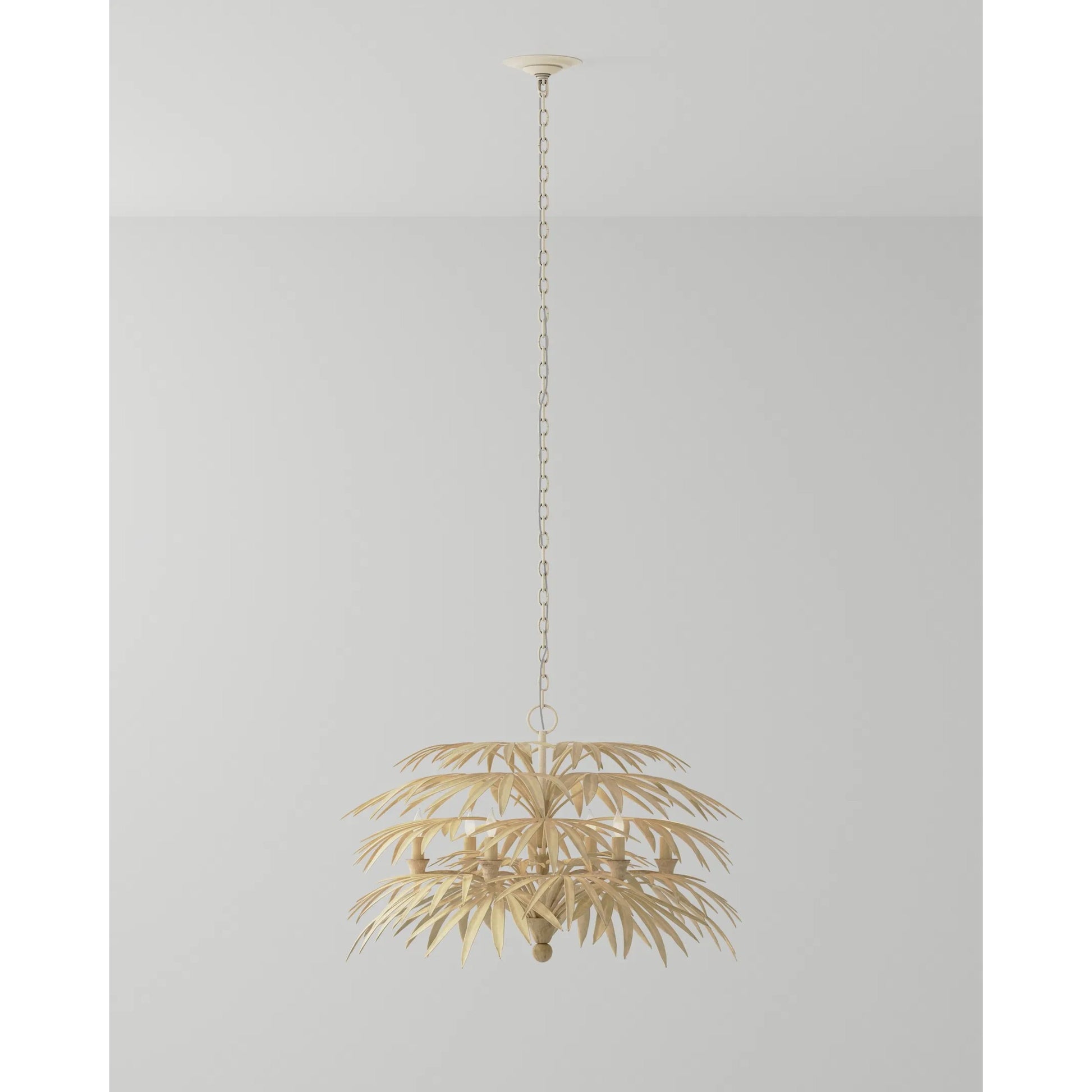 Calliope Chandelier by Currey and Company in coco cream. Made from wrought iron in a modern style.