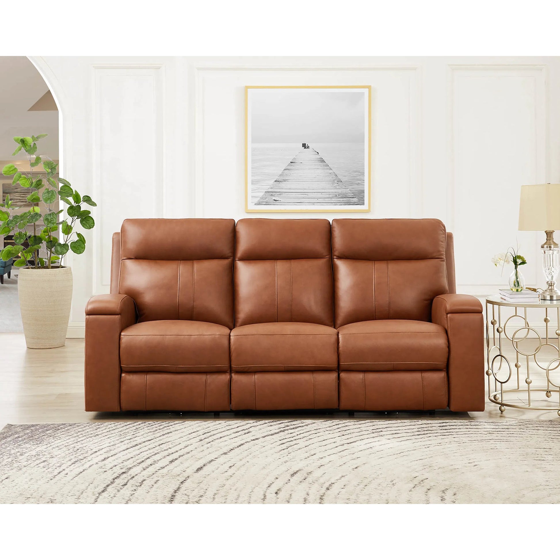 Venice 3-Seat Zero Gravity Leather Sofa by Hydeline in nutmeg brown. Made from leather, pu leather, solid hardwood kiln dried in a traditional style.