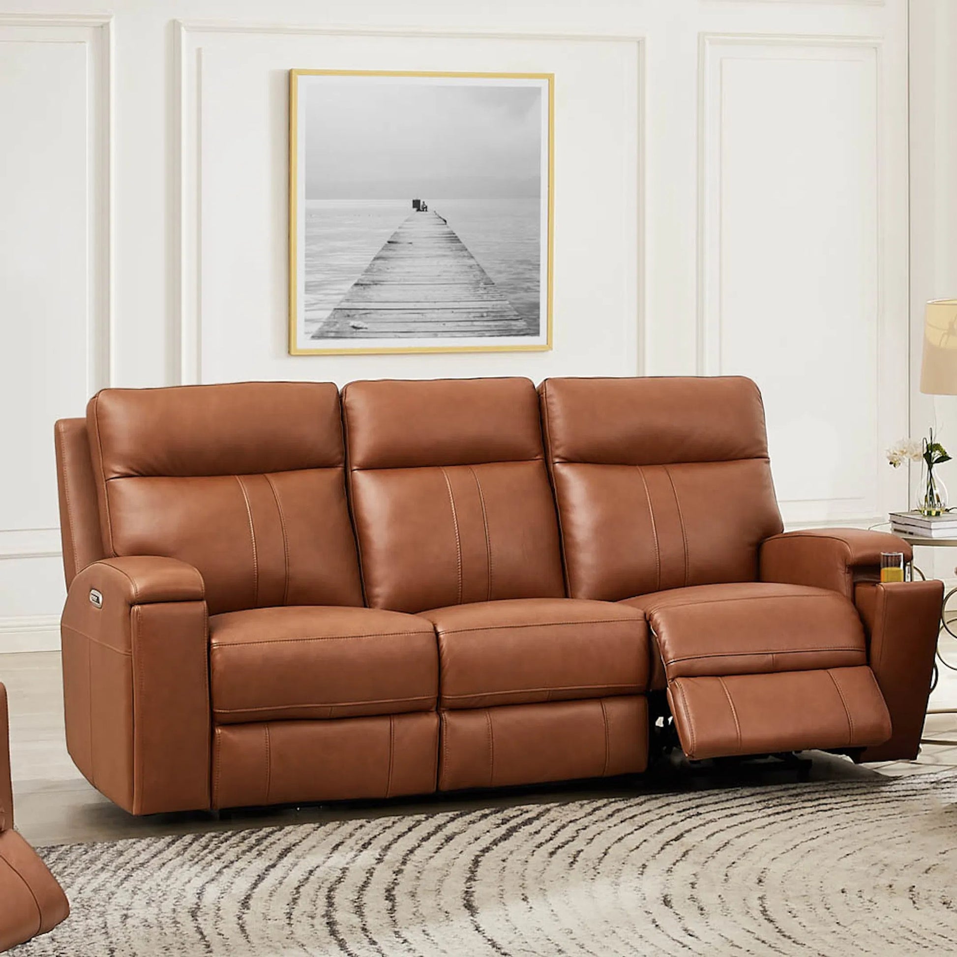 Venice 3-Seat Zero Gravity Leather Sofa by Hydeline in nutmeg brown. Made from leather, pu leather, solid hardwood kiln dried in a traditional style.
