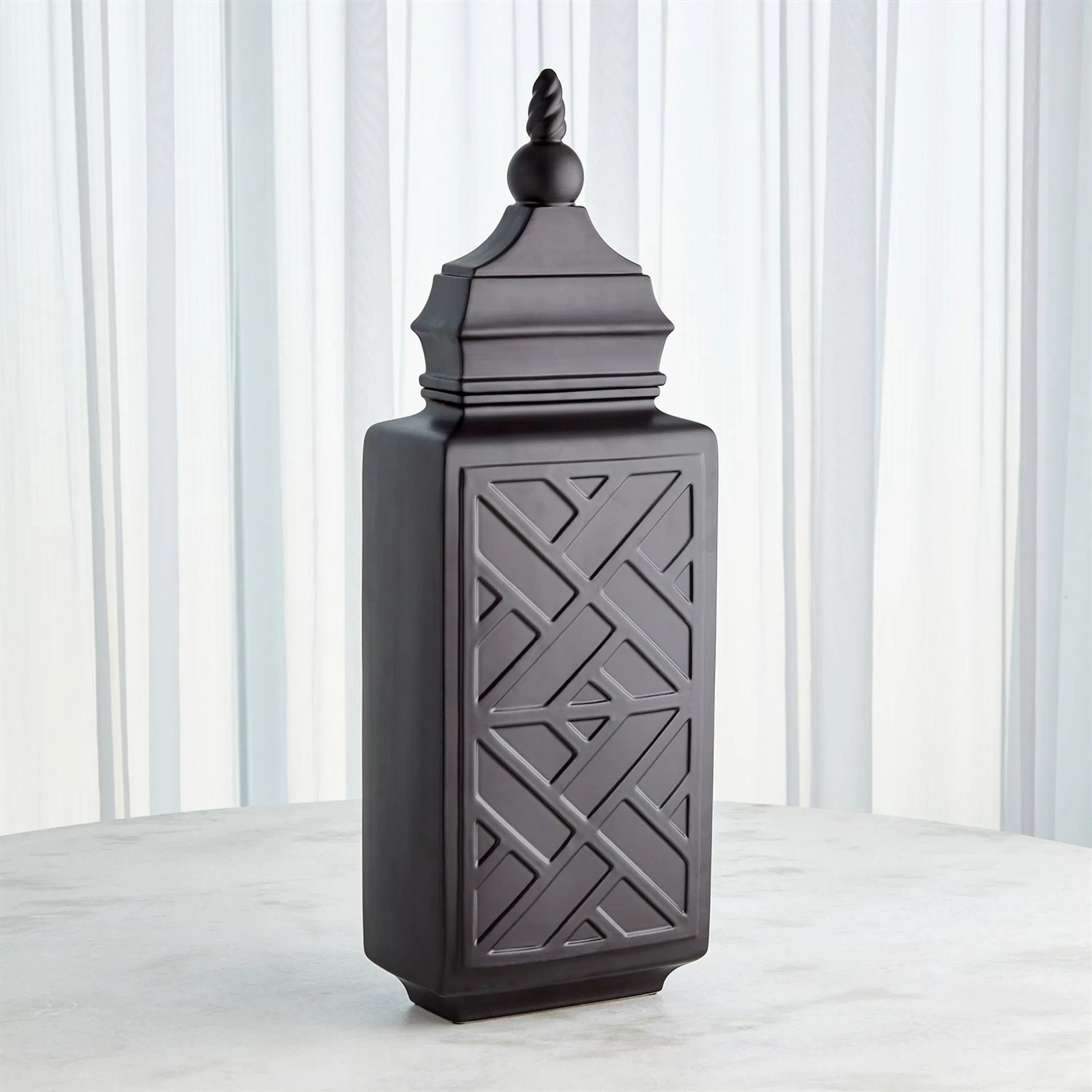 Chinoiserie Jar by Global Views in matte black. Made from unique in a traditional style.