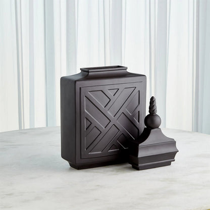 Chinoiserie Jar by Global Views in matte black. Made from unique in a traditional style.