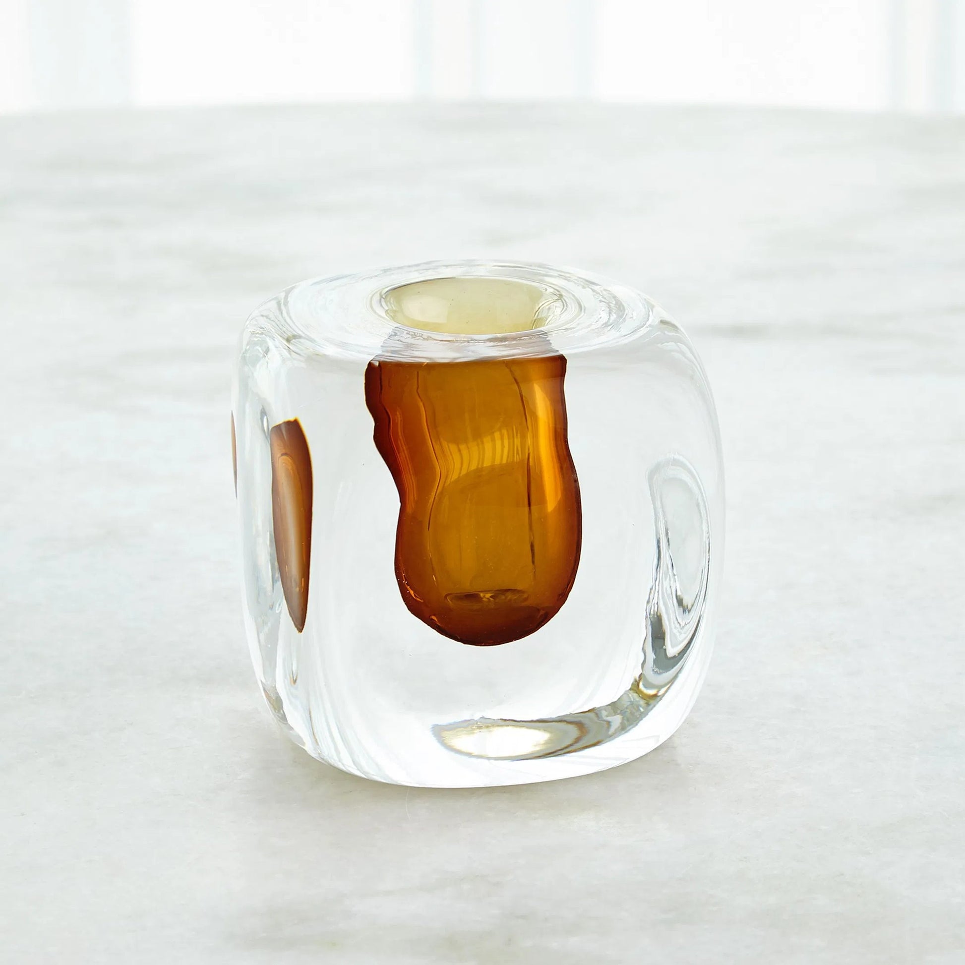Square Vase by Global Views in amber. Made from artglass in a eclectic & global style.