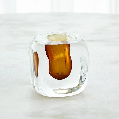 Square Vase by Global Views in amber. Made from artglass in a eclectic & global style.