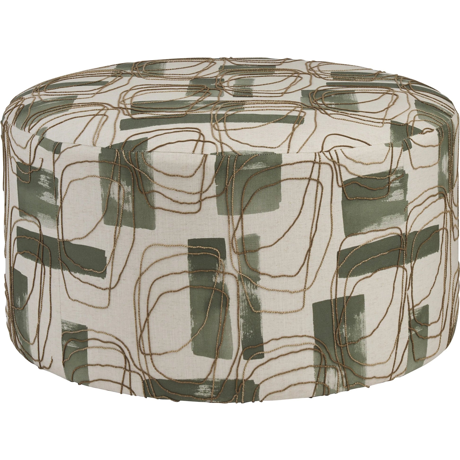 Rendova Ottoman by Lexington in green, cream. Made from hickory, fabric in a unique style.