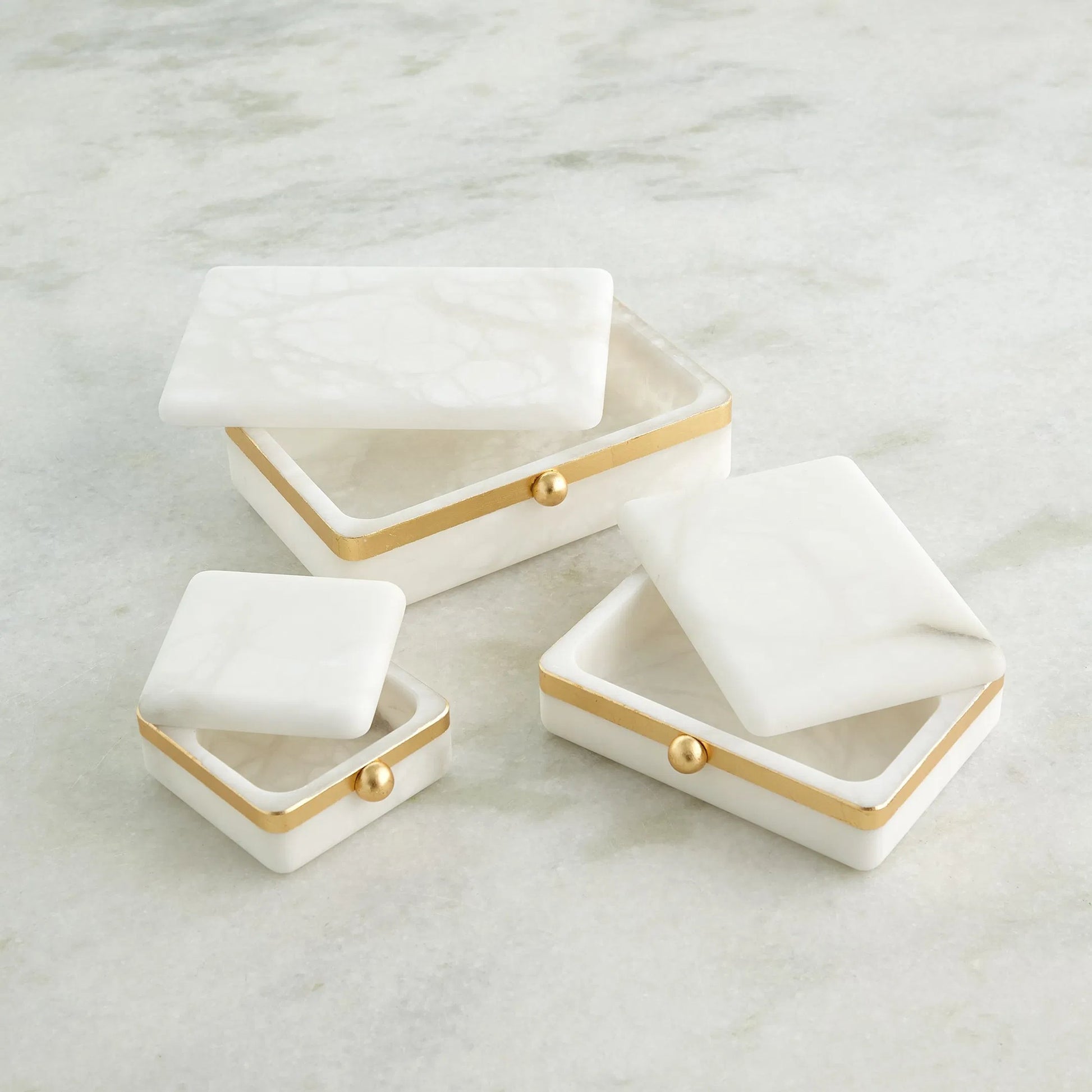 Gold Band Swivel Alabaster Box by Global Views in natural. Made from alabaster, metal in a modern style.