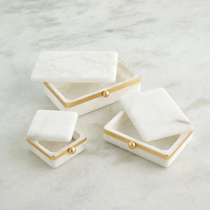 Gold Band Swivel Alabaster Box by Global Views in natural. Made from alabaster, metal in a modern style.