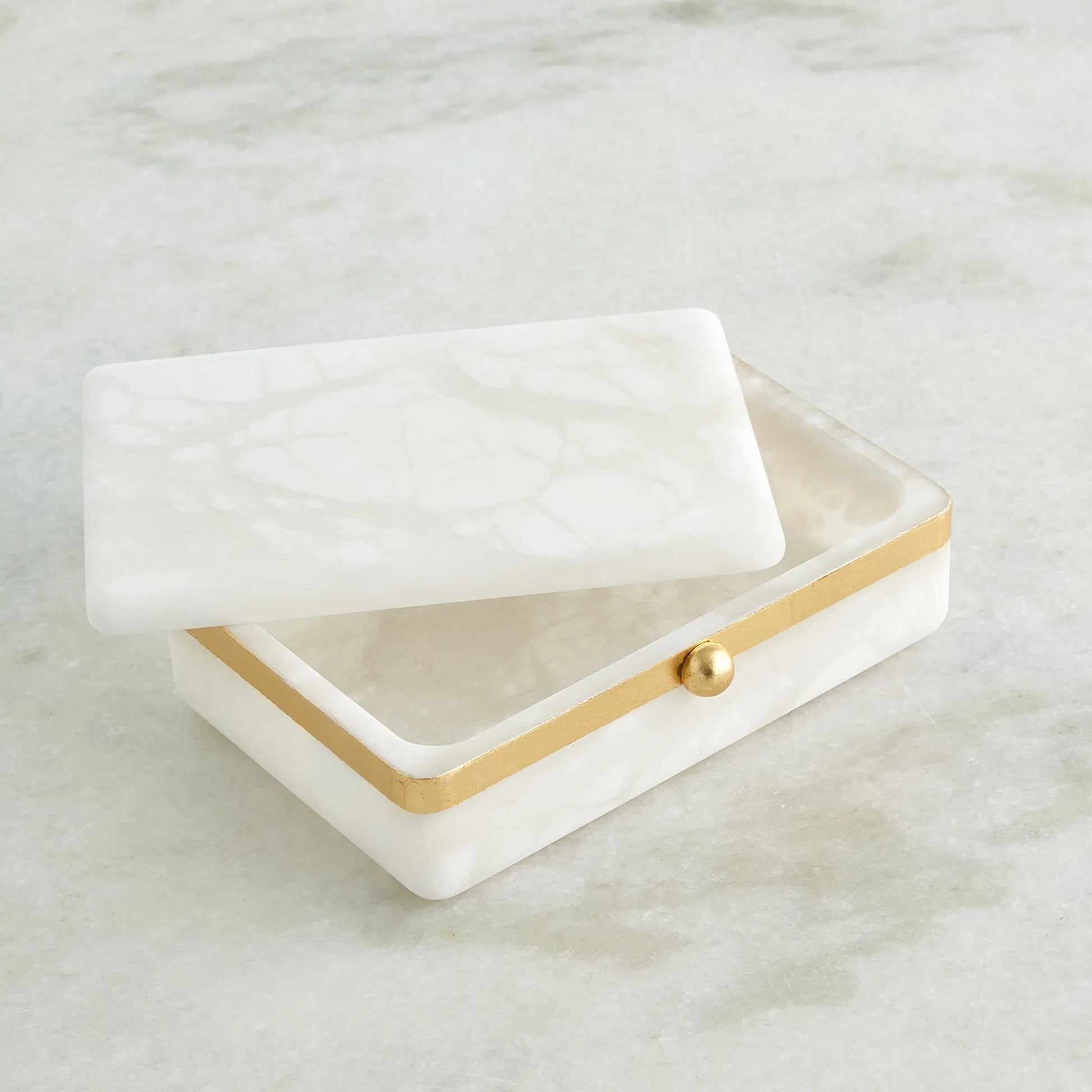 Gold Band Swivel Alabaster Box by Global Views in natural. Made from alabaster, metal in a modern style.