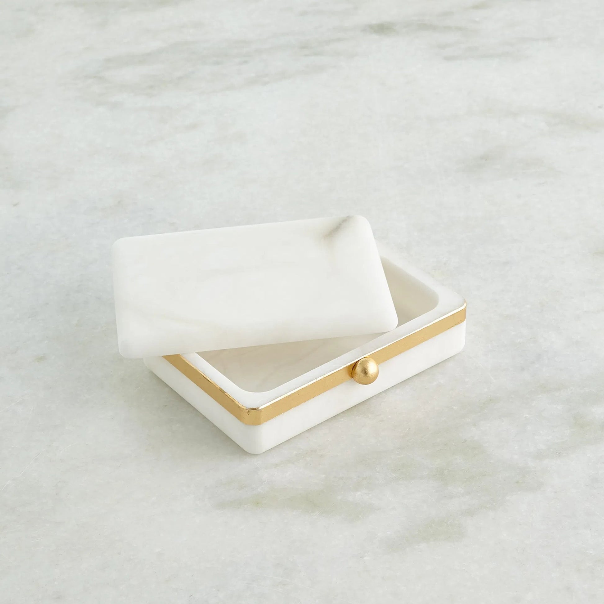 Gold Band Swivel Alabaster Box by Global Views in natural. Made from alabaster, metal in a modern style.