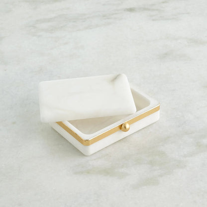 Gold Band Swivel Alabaster Box by Global Views in natural. Made from alabaster, metal in a modern style.