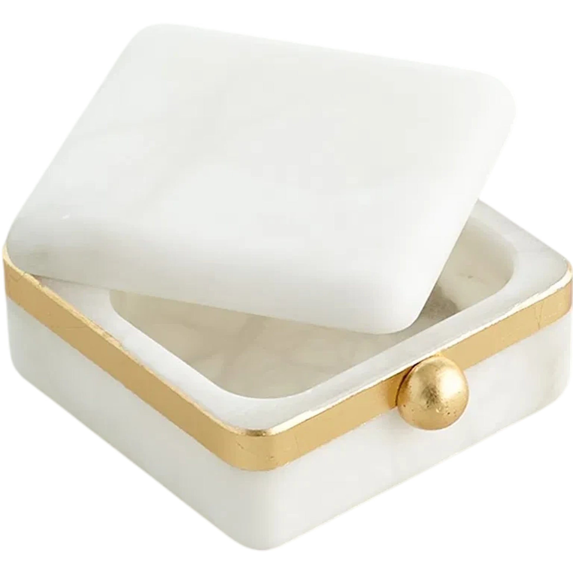 Gold Band Swivel Alabaster Box by Global Views in natural. Made from alabaster, metal in a modern style.