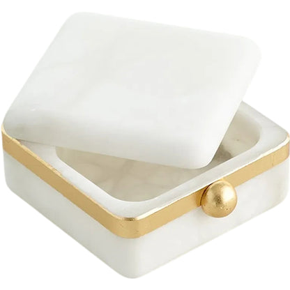 Gold Band Swivel Alabaster Box by Global Views in natural. Made from alabaster, metal in a modern style.