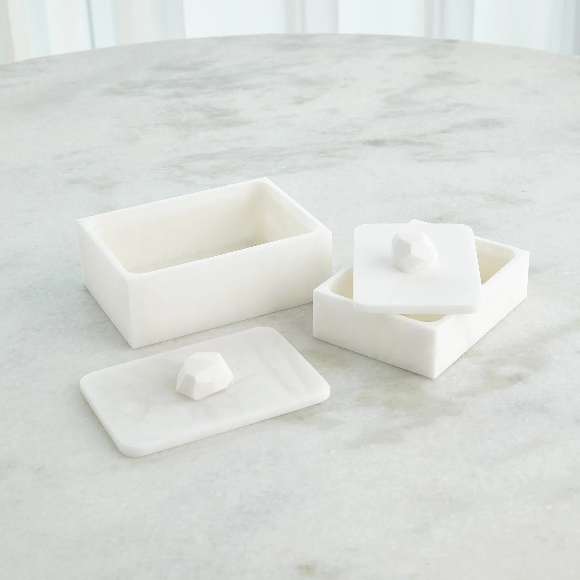 Facet Knob Alabaster Box by Global Views in white. Made from unique in a unique style.