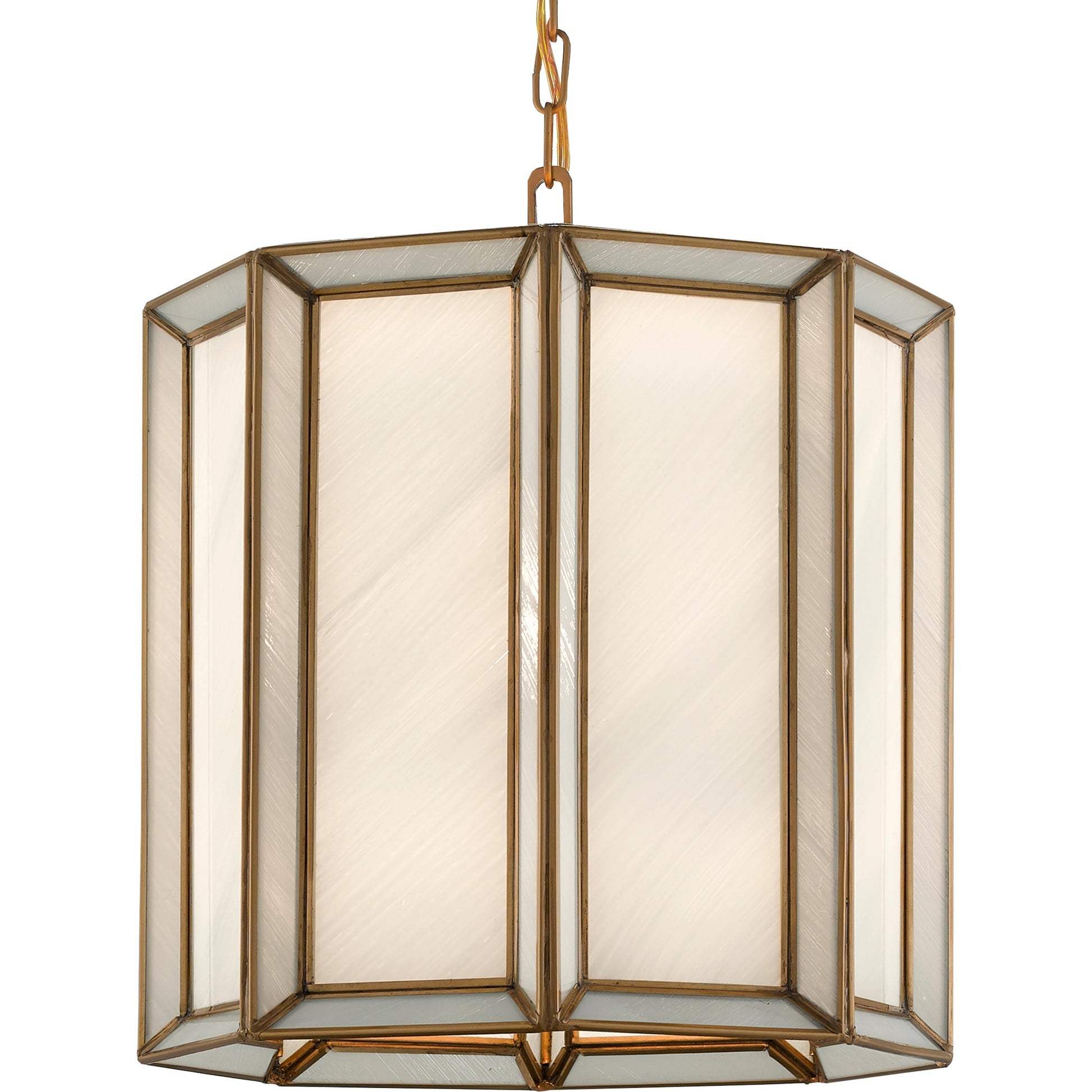 Daze Pendant by Currey and Company in antique brass, white. Made from brass, iron, milk glass in a modern style.