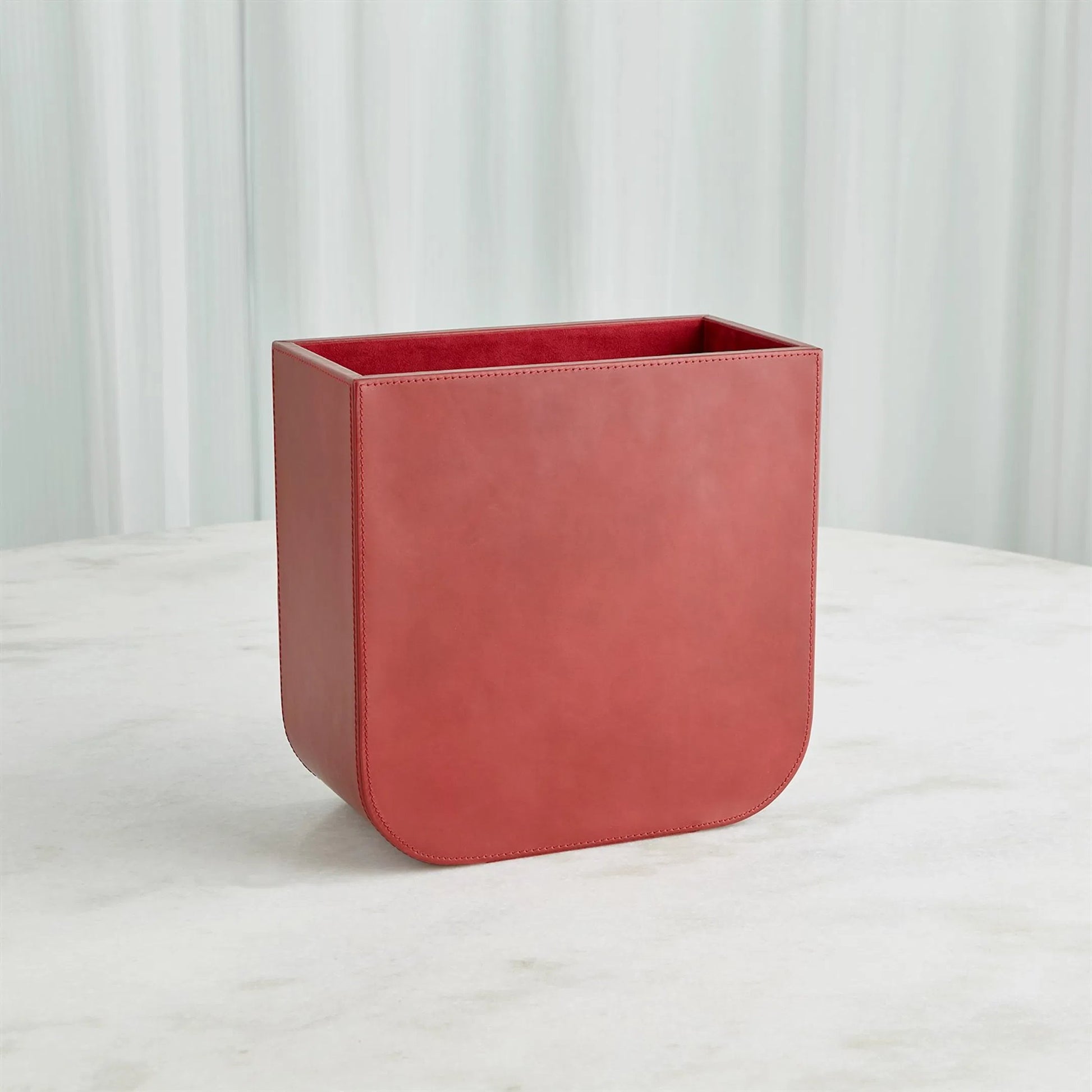 Radius Edge Leather Wastebasket by Global Views. Made from unique in a transitional style.