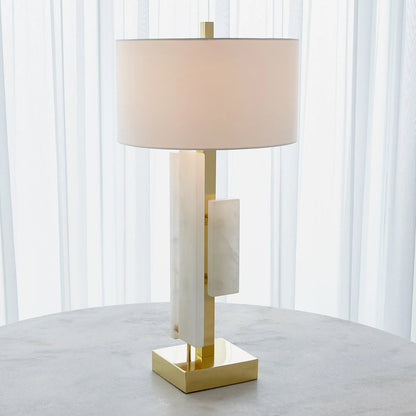 Posh Block Table Lamp by Global Views. Made from brass, white alabaster in a unique style.
