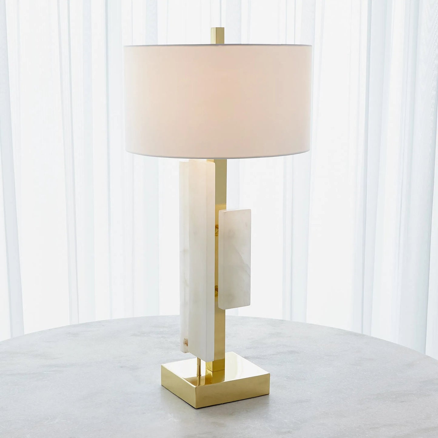 002 SI-2446047 | Additional Silo | Posh Block Table Lamp by Global Views. Made from brass, white alabaster in a unique style.