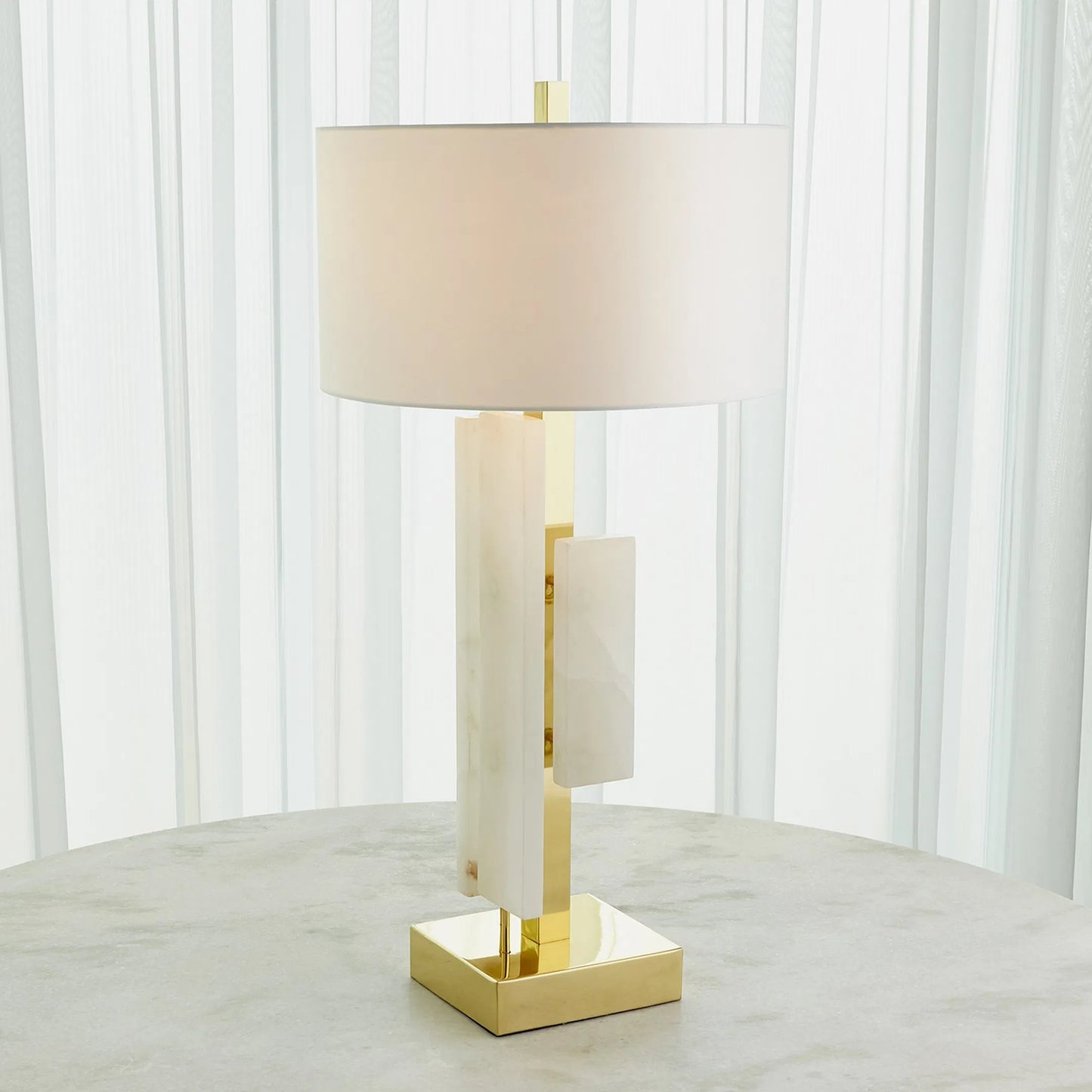 003 SI-2446047 | Additional Silo | Posh Block Table Lamp by Global Views. Made from brass, white alabaster in a unique style.
