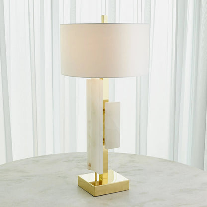 Posh Block Table Lamp by Global Views. Made from brass, white alabaster in a unique style.