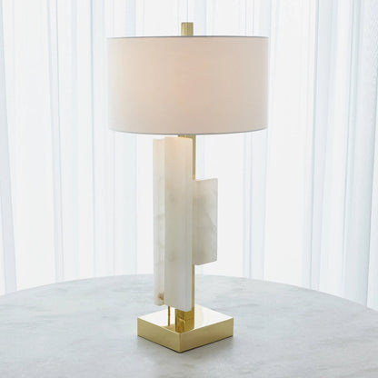 Posh Block Table Lamp by Global Views. Made from brass, white alabaster in a unique style.