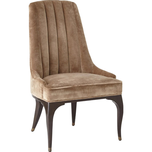 Channel Walnut Tufted Dining Chair by Global Views in walnut, muslin and dark waxed oiled walnut. Made from unique in a traditional style.