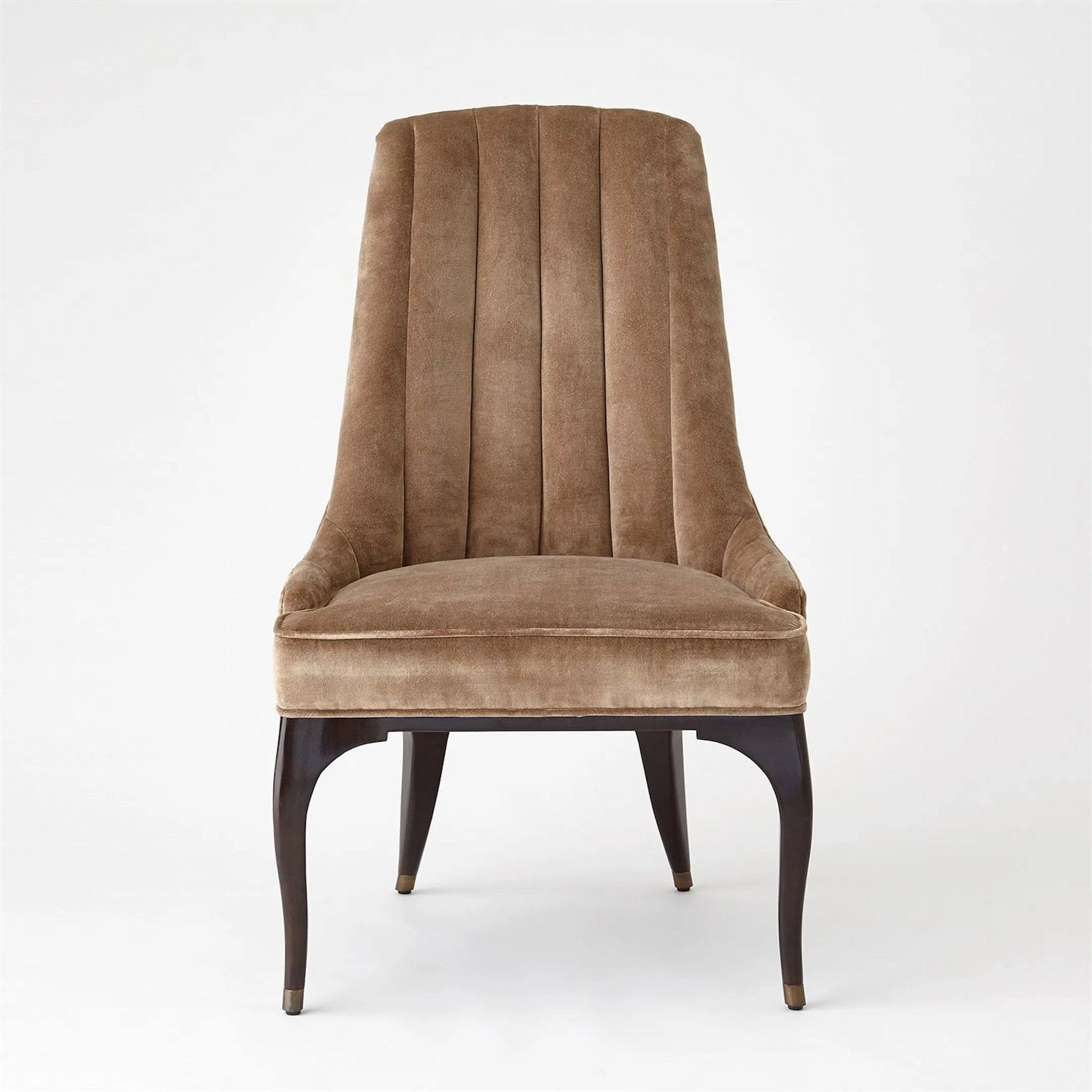 Channel Walnut Tufted Dining Chair by Global Views in walnut, muslin and dark waxed oiled walnut. Made from unique in a traditional style.