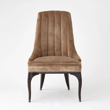 Channel Walnut Tufted Dining Chair by Global Views in walnut, muslin and dark waxed oiled walnut. Made from unique in a traditional style.