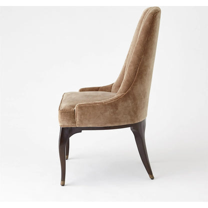 Channel Walnut Tufted Dining Chair by Global Views in walnut, muslin and dark waxed oiled walnut. Made from unique in a traditional style.
