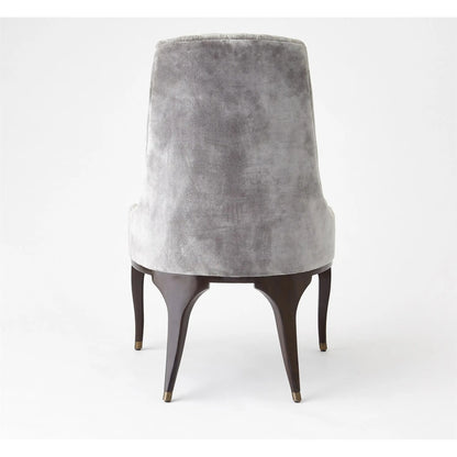 Channel Grey Tufted Dining Chair by Global Views in walnut, muslin and dark waxed oiled walnut. Made from unique in a traditional style.