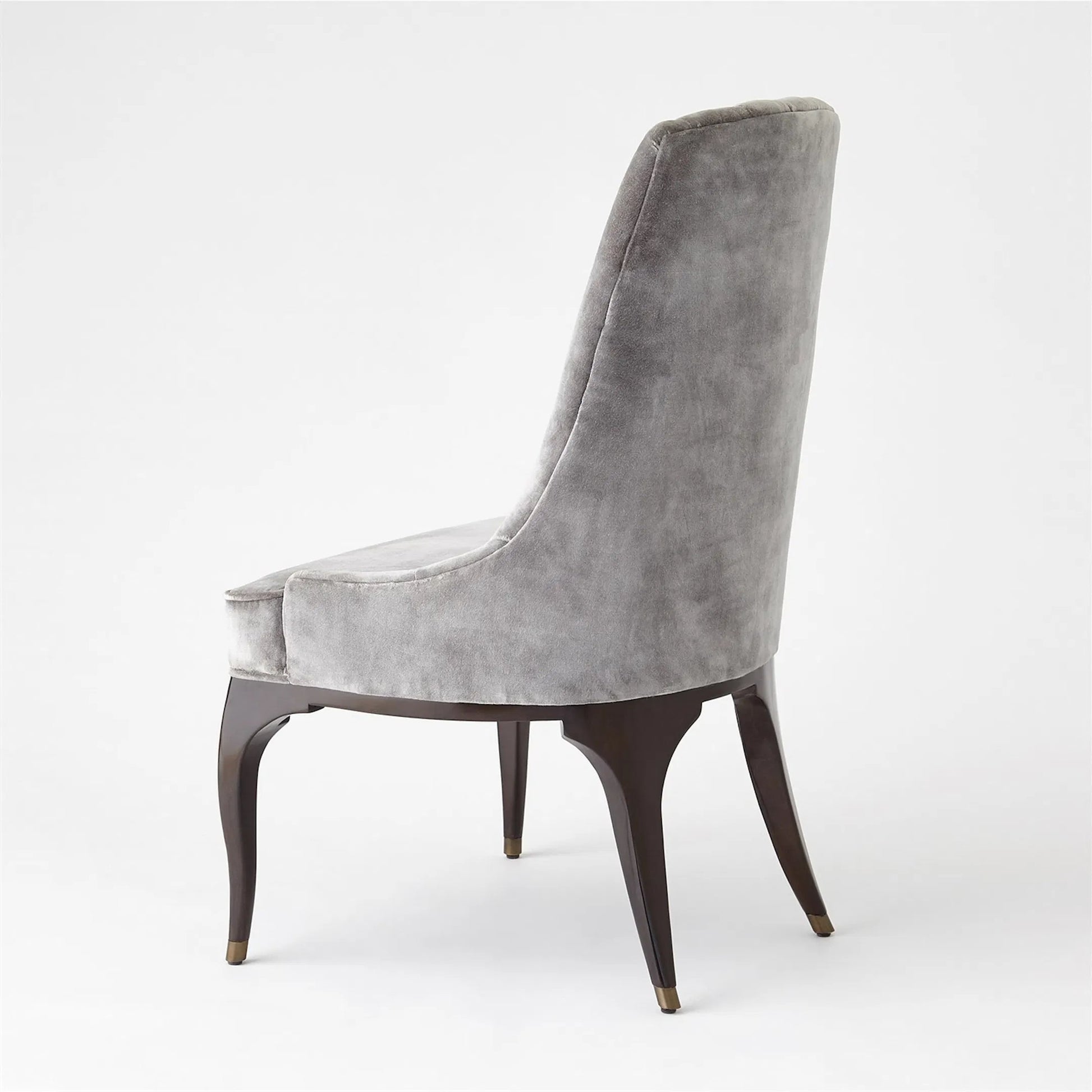 Channel Grey Tufted Dining Chair by Global Views in walnut, muslin and dark waxed oiled walnut. Made from unique in a traditional style.