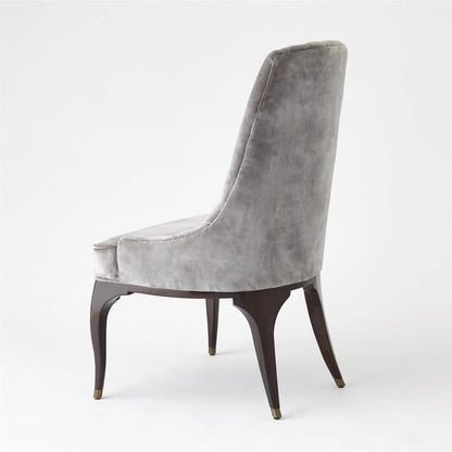 Channel Grey Tufted Dining Chair by Global Views in walnut, muslin and dark waxed oiled walnut. Made from unique in a traditional style.