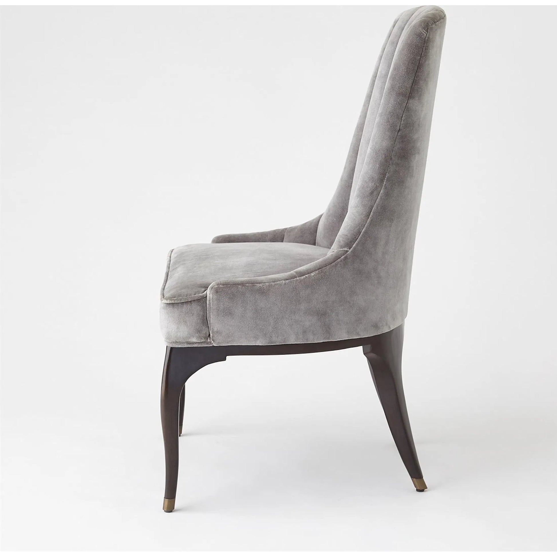 Channel Grey Tufted Dining Chair by Global Views in walnut, muslin and dark waxed oiled walnut. Made from unique in a traditional style.