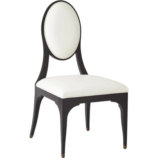 Harlow Chair by Global Views in black with white leather. Made from rubberwood, wood, leather, white leather in a traditional style.