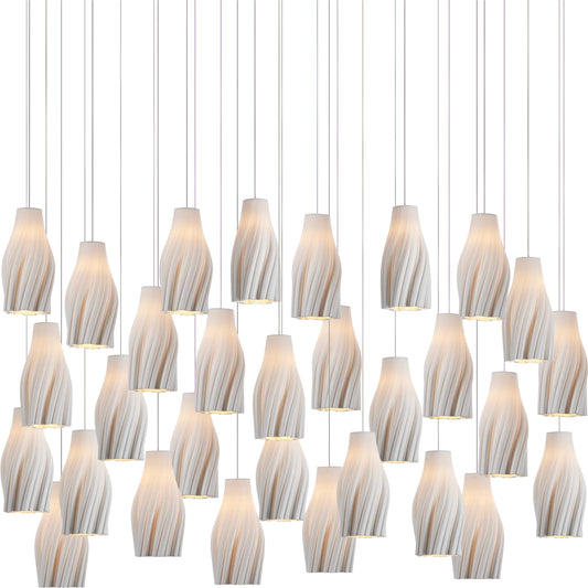 Posh 30-Light Linear Multi-Drop Pendant by Currey and Company in white, silver. Made from ceramic, metal in a unique style.