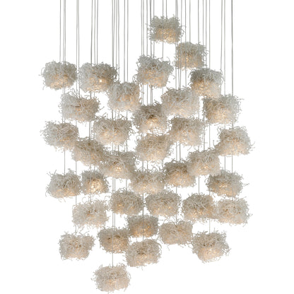 Birds Nest Pendant by Currey and Company in painted silver, clear. Made from metal, glass bead in a modern style.