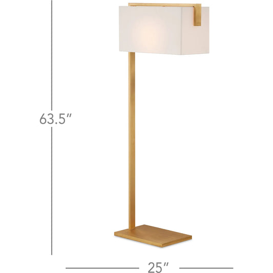 Gambit Floor Lamp by Currey and Company in contemporary gold leaf. Made from metal in a modern style.