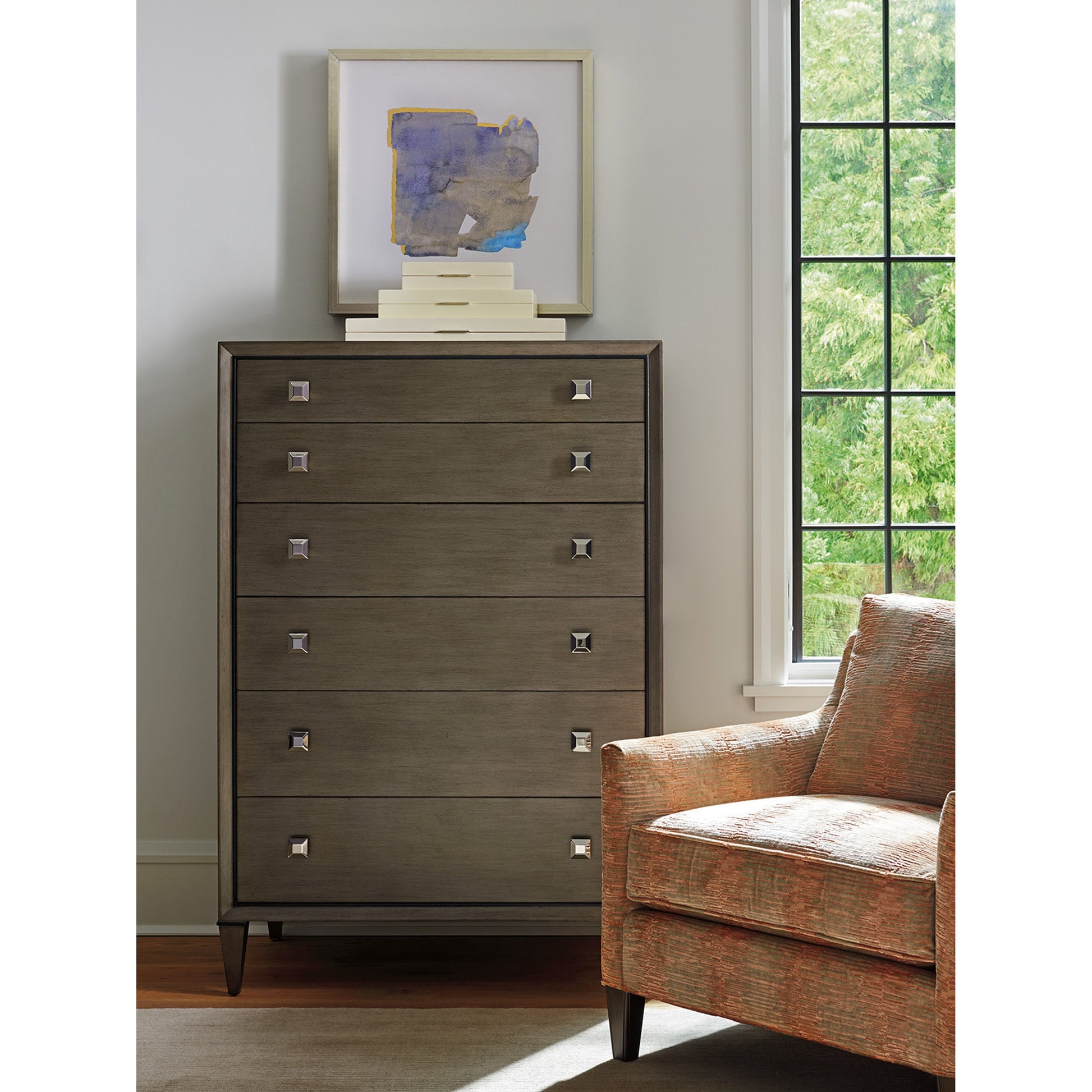 Remy Drawer Chest by Lexington in gray. Made from unique in a transitional style.