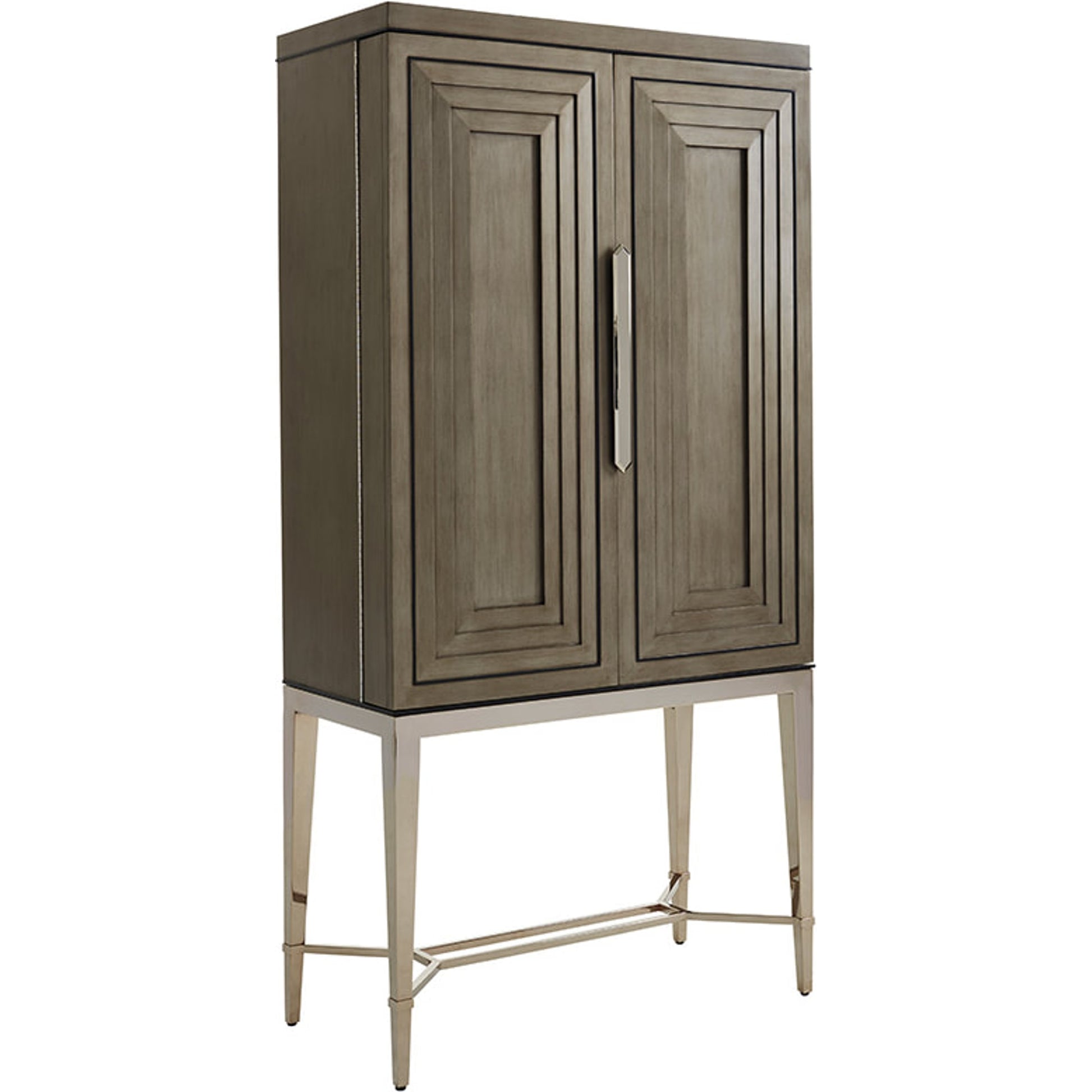 Cheval Bar Cabinet by Lexington in silver gray. Made from unique in a transitional style.