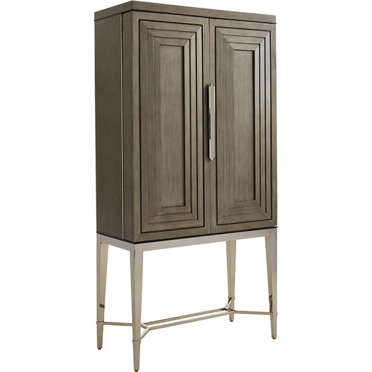 Cheval Bar Cabinet by Lexington in silver gray. Made from unique in a transitional style.