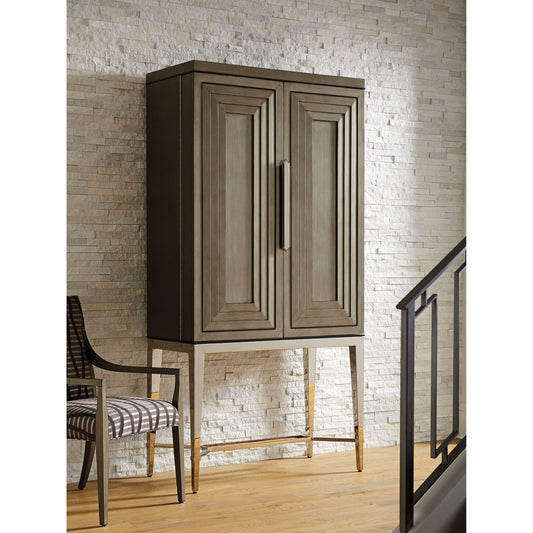 Cheval Bar Cabinet by Lexington in silver gray. Made from unique in a transitional style.