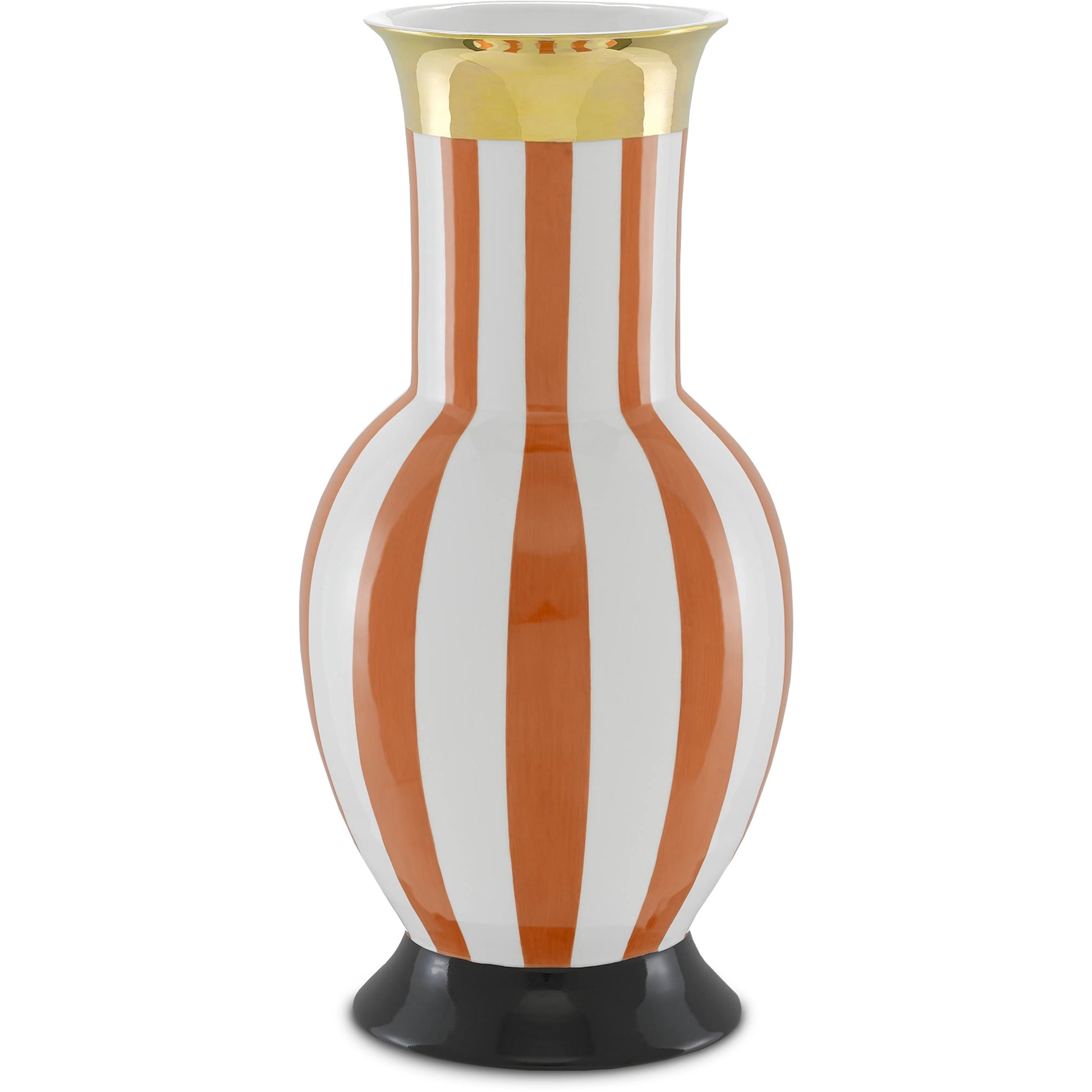 De Luca Stripe Vase by Currey and Company in coral. Made from porcelain in a modern style.