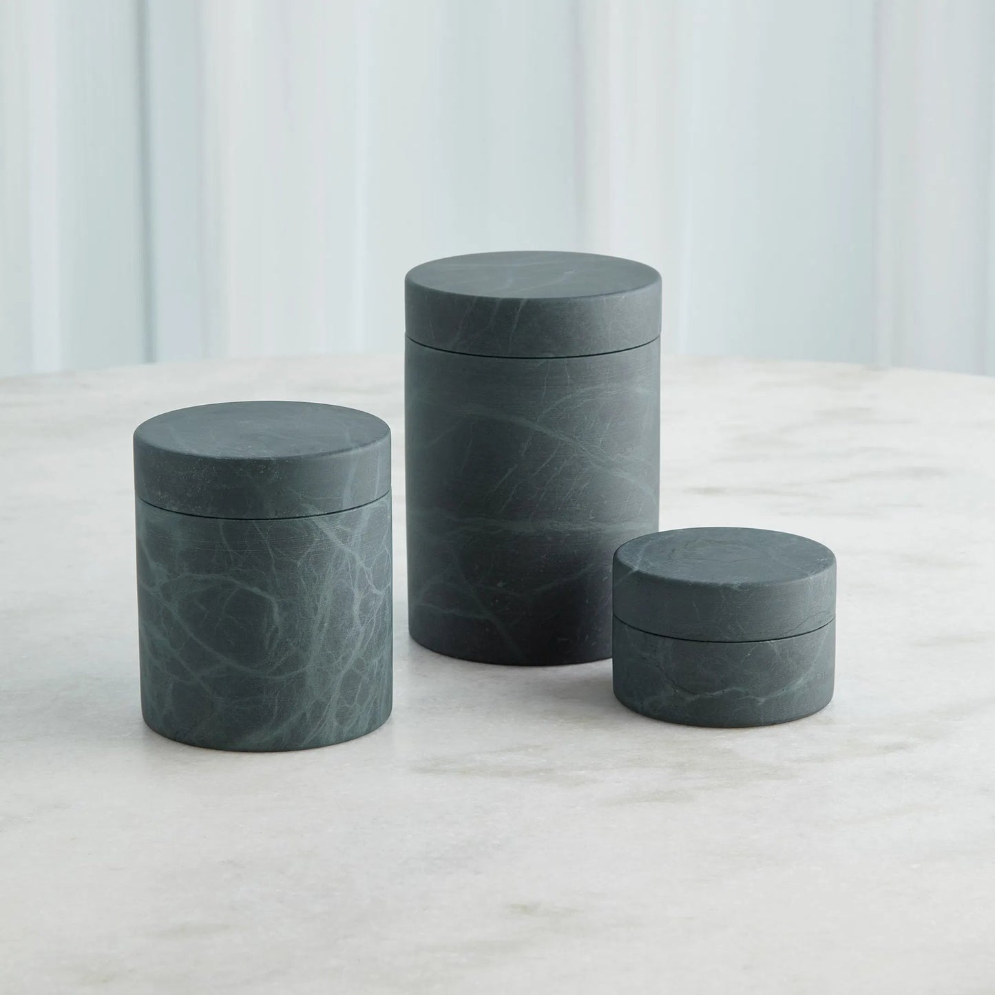 011 SI-2445764,SI-2445765,SI-2445766 | Additional Silo | Cilindro Alabaster Box by Global Views in black, green. Made from alabaster in a unique style.