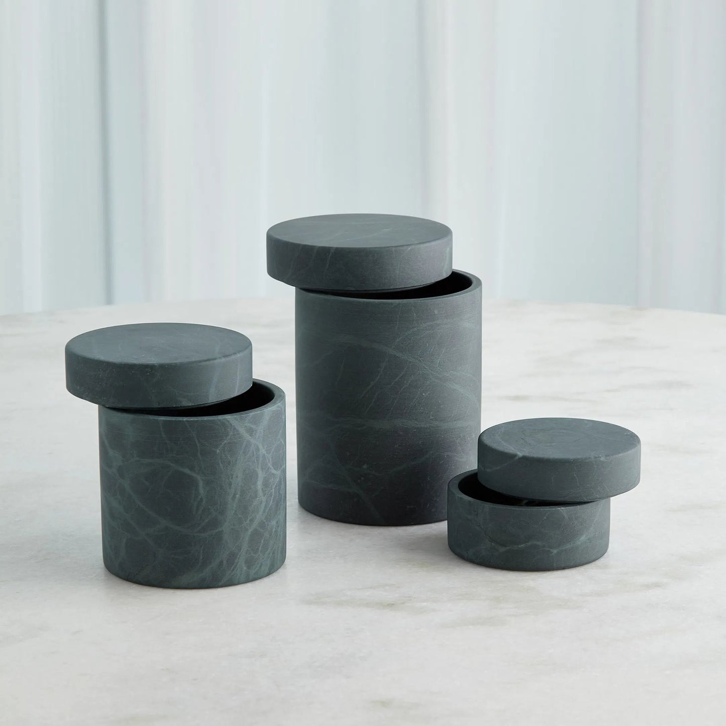 012 SI-2445764,SI-2445765,SI-2445766 | Additional Silo | Cilindro Alabaster Box by Global Views in black, green. Made from alabaster in a unique style.