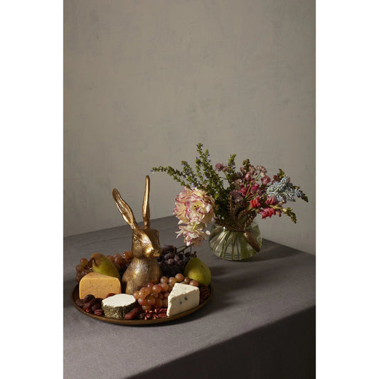 Halcyon Hare Platter by Accent Decor in antique-gold. Made from metal in a traditional style.