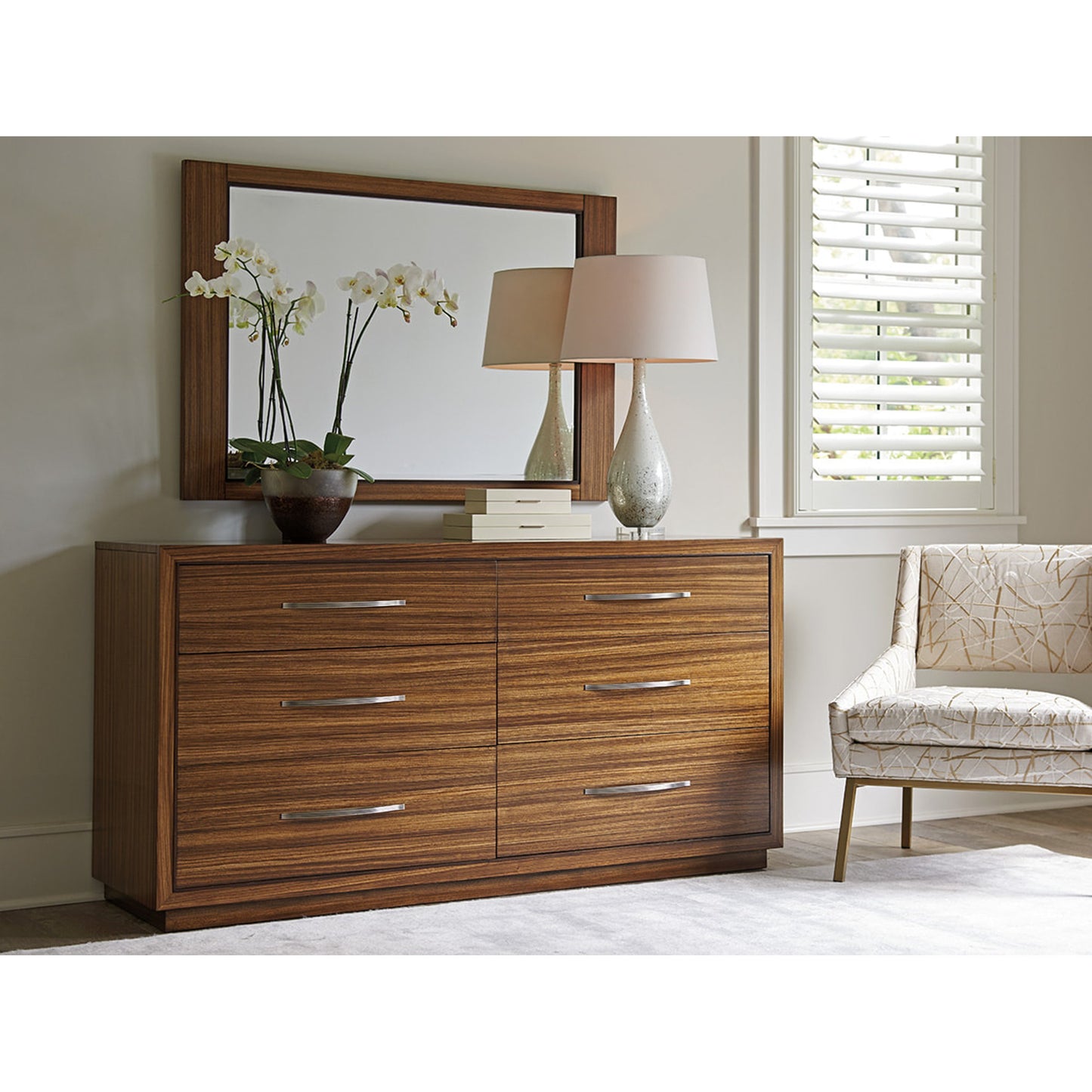 003 SR-835290 | Lifestyle | Daphne Mirror by Lexington in hazelnut. Made from unique in a transitional style.