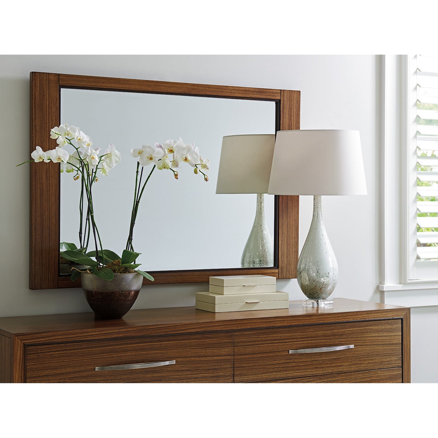 002 SR-835290 | Lifestyle | Daphne Mirror by Lexington in hazelnut. Made from unique in a transitional style.