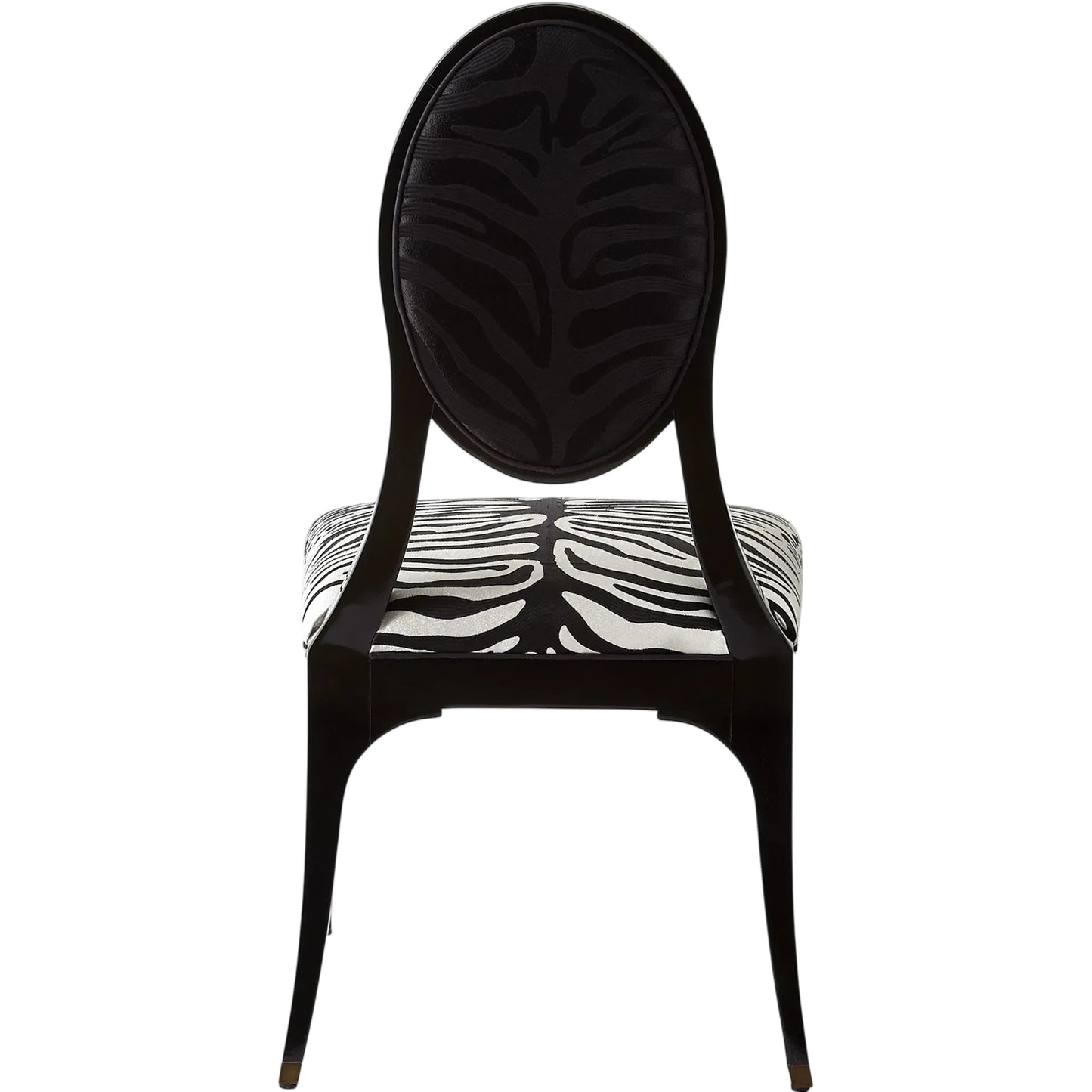 009 SI-2445518 | Closeup | Zebra Dining Chair by Global Views in brass. Made from rubberwood, wood, fabric, computer embroidery work on cotton duck fabric in a eclectic & global style.